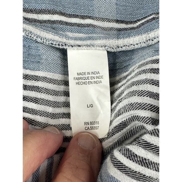 Women's Large Lucky Brand Blue Striped Long Sleeve Blouse Top V-Neck Casual - Picture 10 of 15